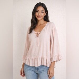 DKNY Jeans Women’s Light Pink Flow Quarter Sleeve Peasant Blouse - Size L